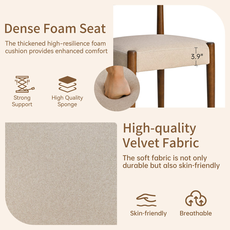Upholstered Velvet Side Dining Chair (Set Of 6), Beige
