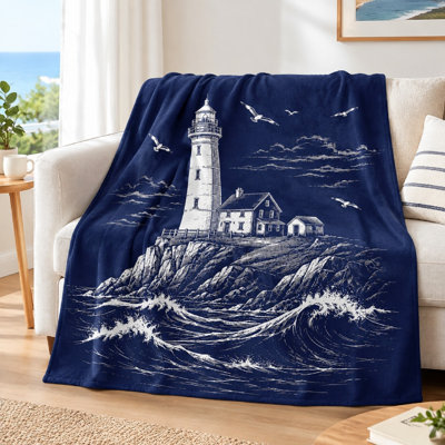 1Pcs Lighthouse Print Flannel Blanket – Single-Sided;Durable, Soft, and WarmMachine WashableIdeal for Home RelaxationAvailable in Multiple SizesEasy to Carry Travel CampingA Perfect Gift Choice. Bedding and sofa items