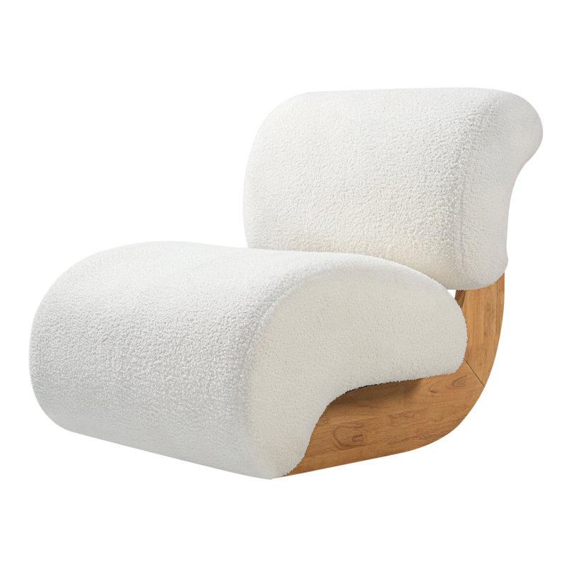 Sloane Curved Boucle Upholstered Accent Slipper Chair Solid Wood Base, Off-White