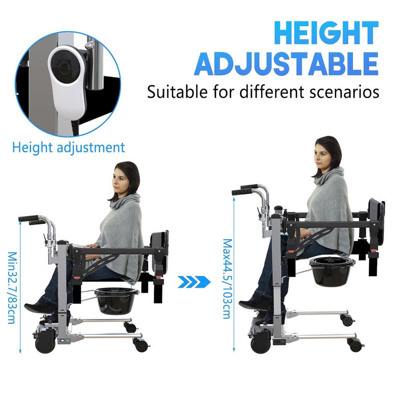 Electric Patient Lift Transfer Chair,Lightweight Bedside Bathroom Wheelchair, Hydraulic Patient Lift Transfer Wheelchair, Portable Elderly Lift with 180° Rotating seat and Bedpan