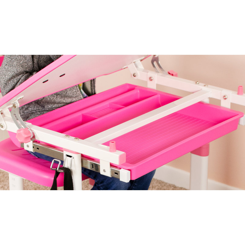 Pink Adjustable Height Kids Desk and Chair Set with Drawer