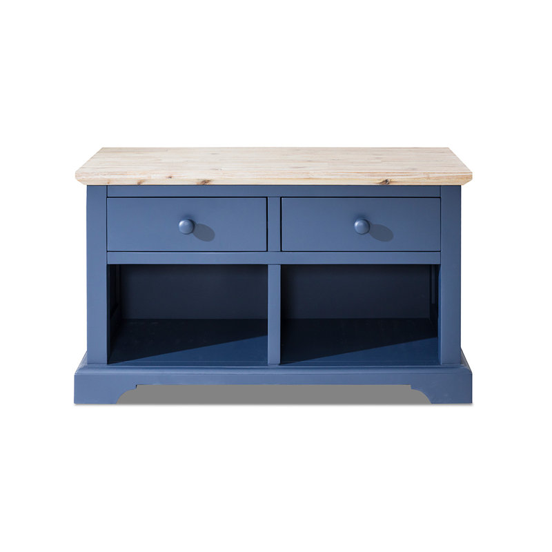 Doria Solid Wood Storage Bench, Navy Blue