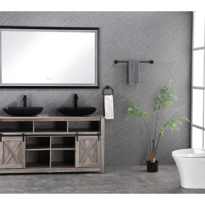 Miroir de salle de bain 60 po x 36 po à DEL avec cadre en aluminium, miroir de meuble-lavabo mural, anti-buée, mémoire, 3 couleurs, réglable en continu