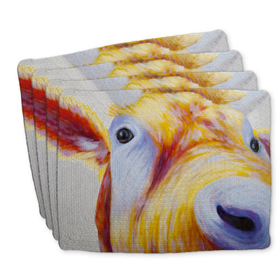 Colorful Country Cow Braided Polyester Placemats Set of 4