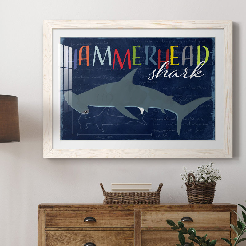 " Hammerhead Shark ", 31.5" H x 23.5" W x 1.5" D, White Framed Paper