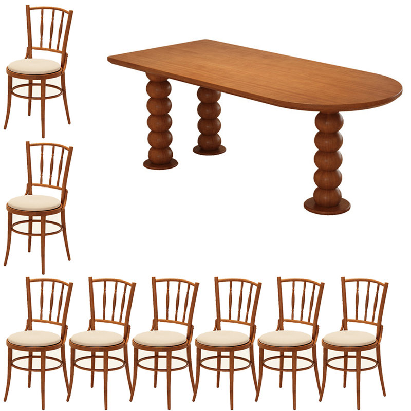Ensemble de table à manger en bois massif de style français rétro, H 29,5 po x L 86,6 po x l 35,4 po