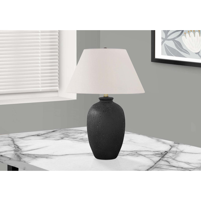 Lighting, H 24 po, lampe de table, céramique noire, abat-jour ivoire / crème, moderne