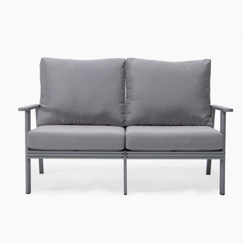 Kliyah 56.69'' Wide L-Shaped Powder Coated Aluminum Loveseat with Cushions, Gray, Gray
