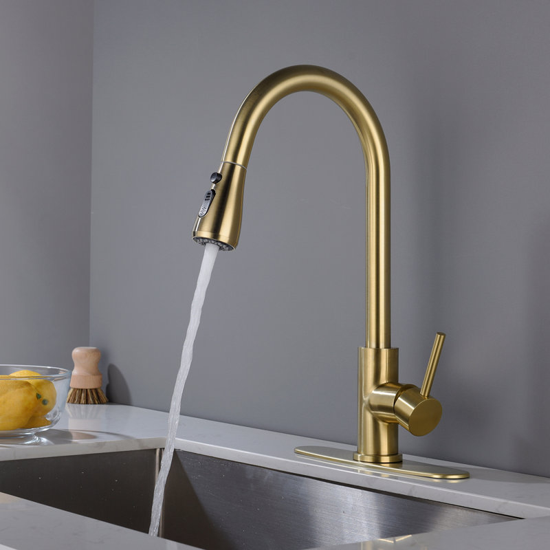 Robinet d'évier de cuisine à poignée simple en acier inoxydable avec douchette extractible