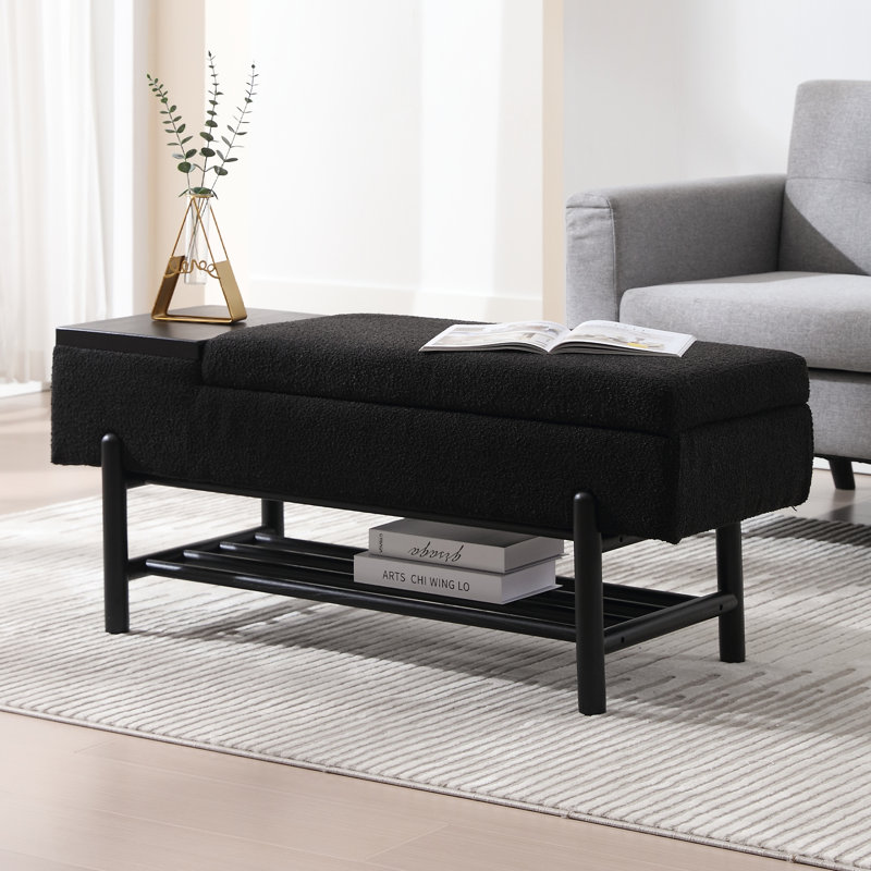 Mehrie Fabric Upholstered Storage Bench, Black