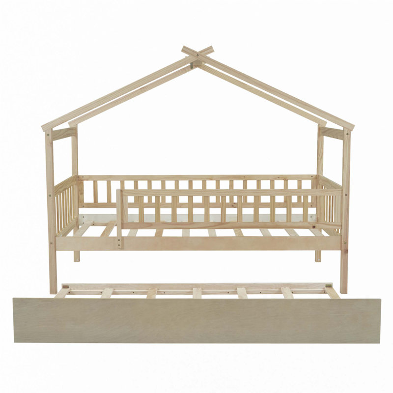 Lit en bois avec lit gigogne simple, Twin, Naturel