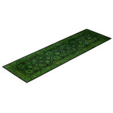 Overdyed Hand-Knotted Wool Modern-Contemporary Green Runner 2' 7" x 8' 8"