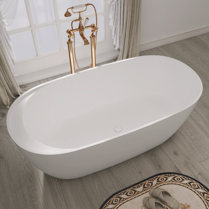 Baignoire de trempage autoportante en résine 63 po, Blanc mat