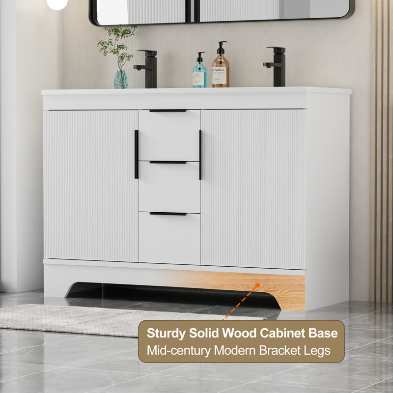Skeen 48" Double Sink Bathroom Vanity Set With Resin Sink Top, Faucet, Assembly Required, White