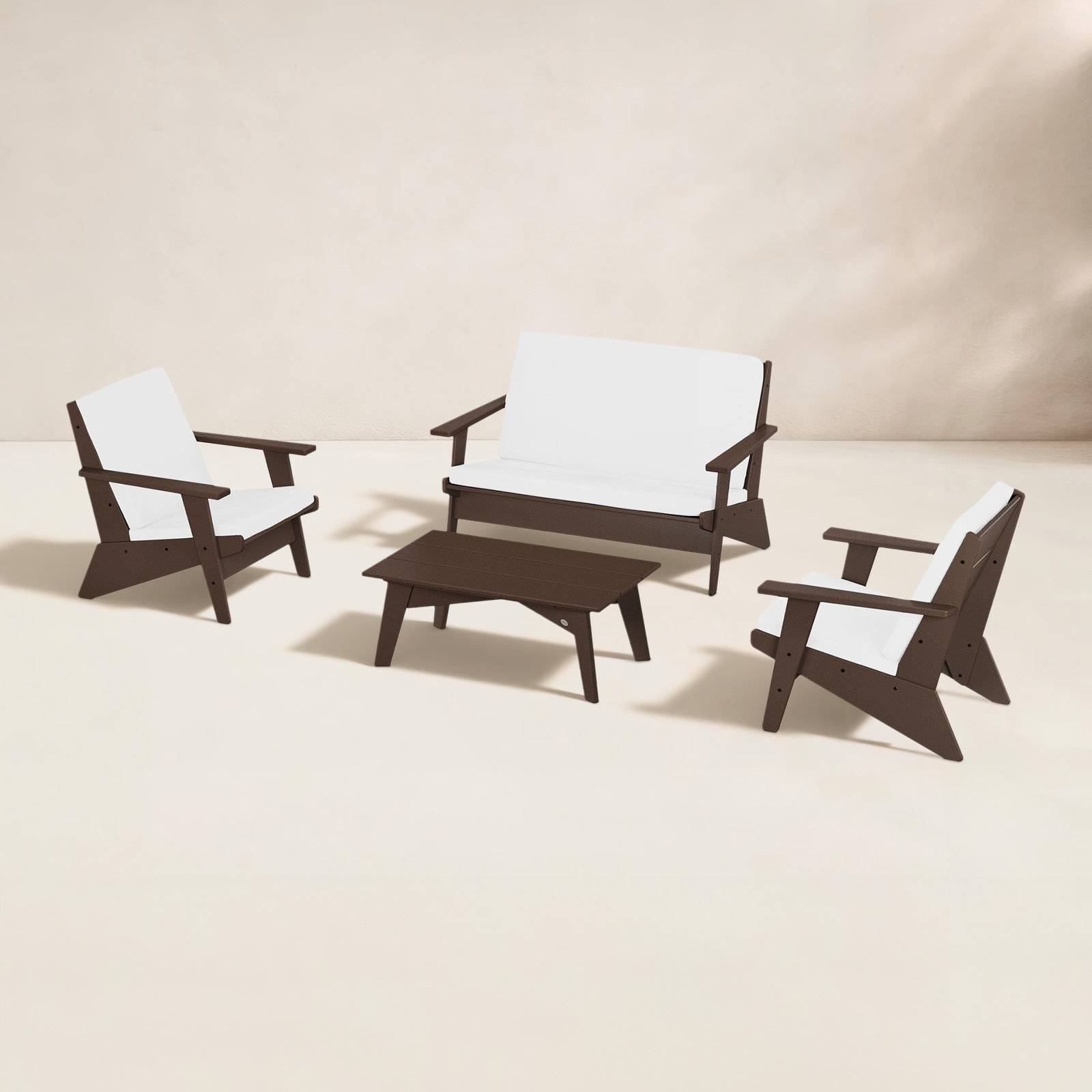 POLYWOOD® Riviera 4-Person Patio Seating Group, Natural, Mahogany