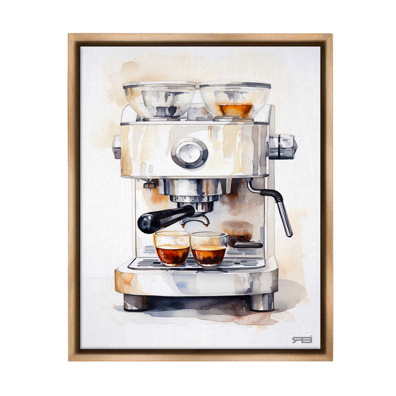 «Modern Espresso Machine Floater Frame» par RB sur toile, Cadre flottant orme Montalcino, 31" H x 25" W