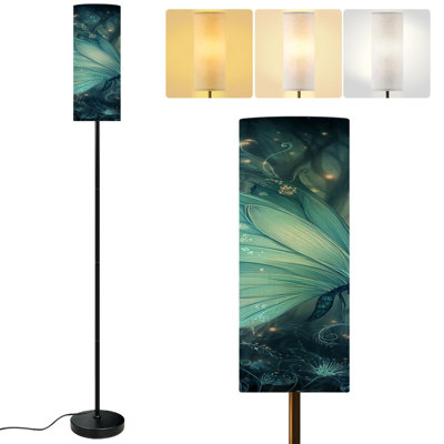 PeeNoke 68.5" Standing Floor Lamp Turquoise Butterfly Fantasy Silver Mist Light Print Dimmable Metal Pole Lamp with Linen Lampshade LED Bulb Included