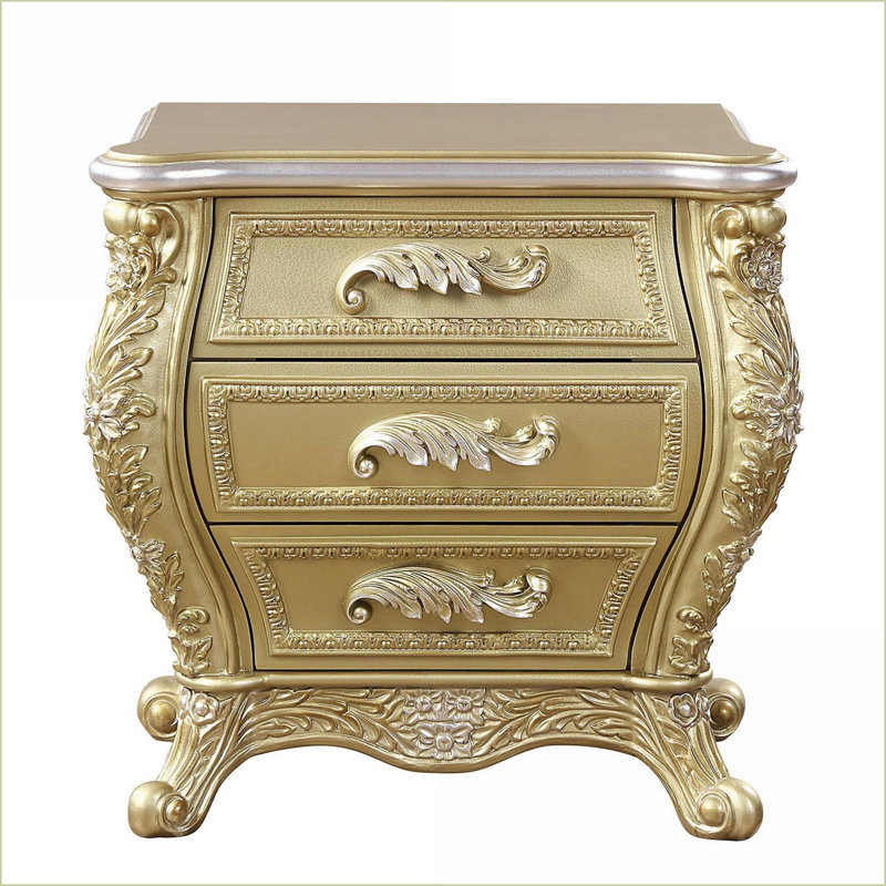 Table de chevet dorée à 3 tiroirs - Rangement moderne pour chambre à coucher