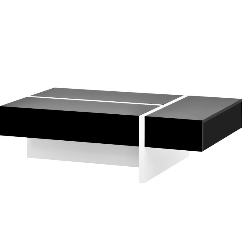 Table basse contemporaine avec lustre noir lustré de 45,2 x 25,5 x 13,7 po, pour les accessoires de décoration de salon, table pratique à tiroirs tendance, 45,2 x 25,5 x 13,7 po, finition brillante et solution de rangement