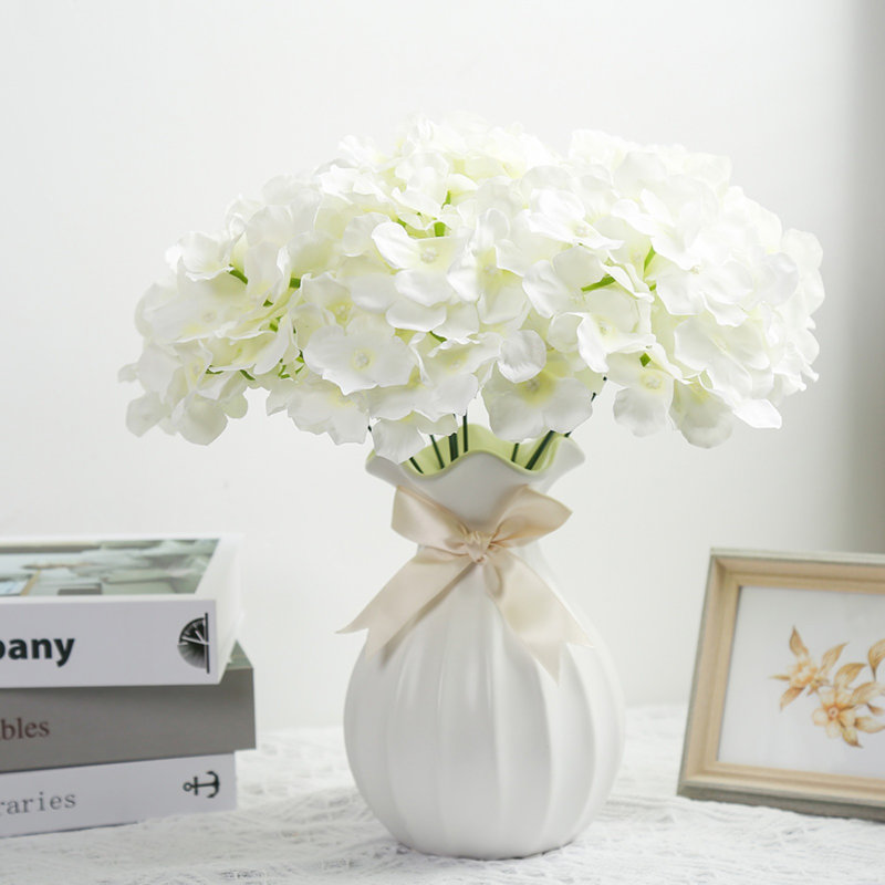 Artificial Hydrangea Flower Head With Pole, White