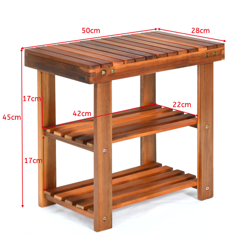 Acacia Wood Shoe Rack Bench 3-Tier Shoe Organizer 50X28x45cm-Teak