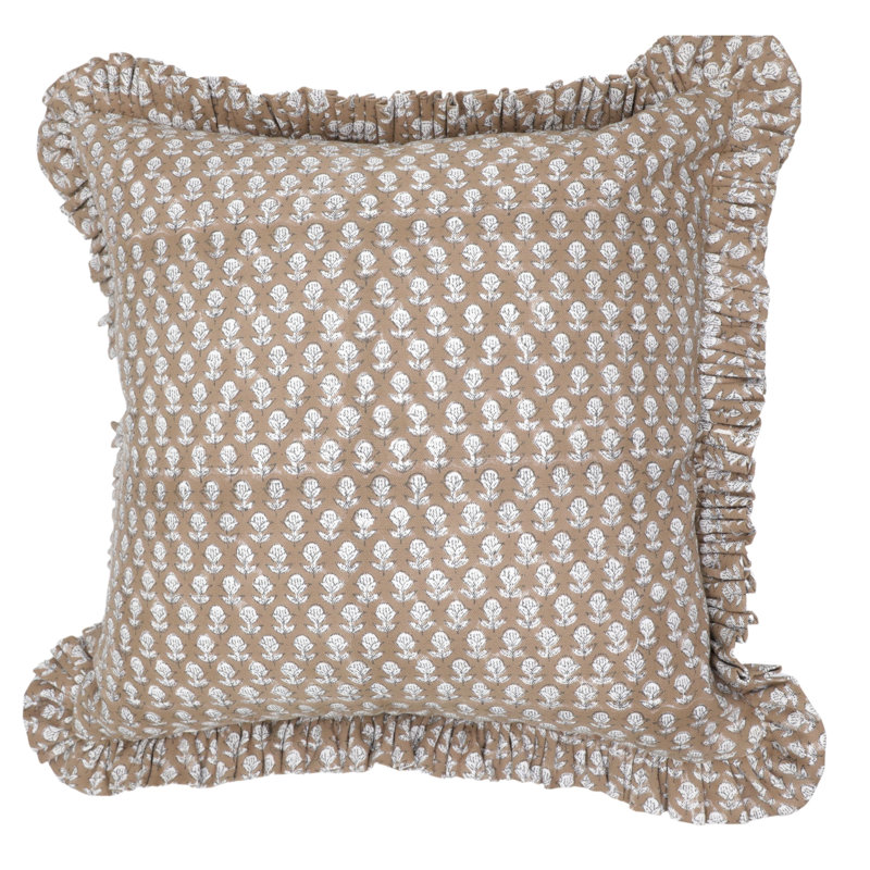 Coussin fabriqué à la main en coton à motif de volants à motif de blocs de coton à motif à volants Fab Divine Tarangni - 14 po x 14 po