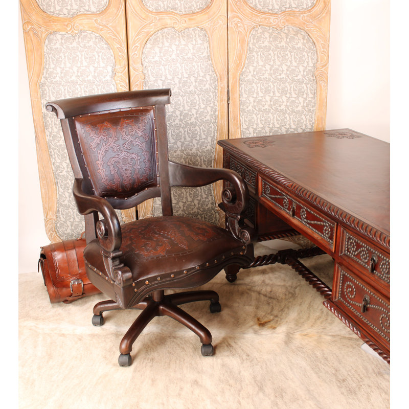Sammy Leather Swivel Side Chair, Antique Brown