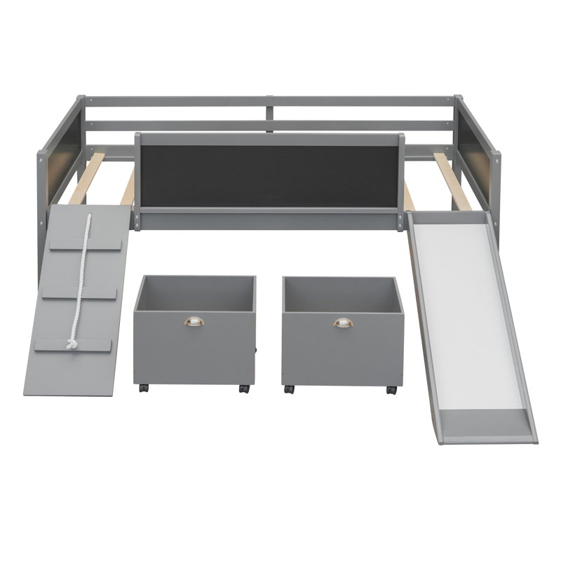 Loft Bed With Staircase And Storage Compartments, Gray