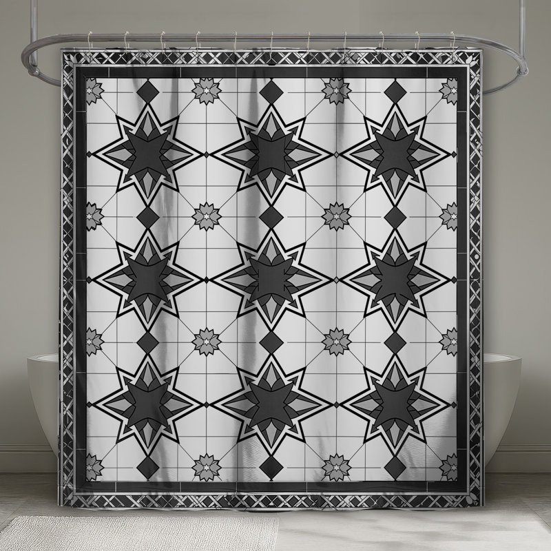 Rideaux de douche noirs et blancs à motif d'étoiles très longs, L 70 po x H 84 po
