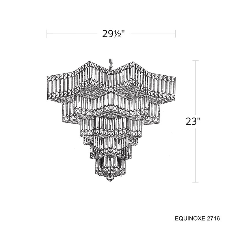 Equinoxe 31 Light 29.5in x 23in Pendant in Polished Gold with Clear Optic Crystals, Silver