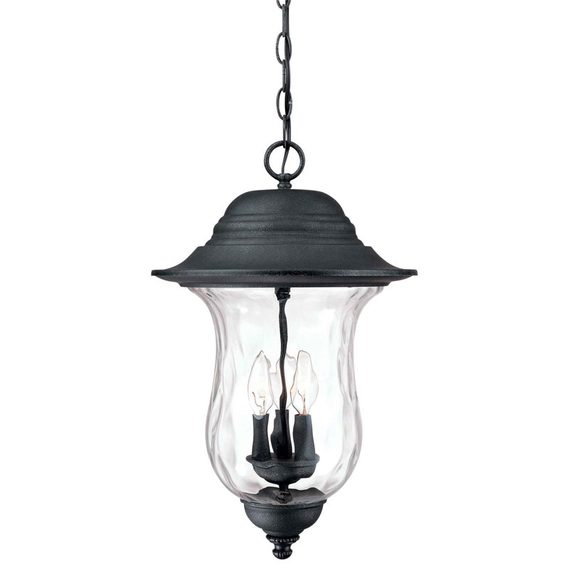 Aurora 3-Light Outdoor Antique Iron Candelabra Hanging Lantern Pendant