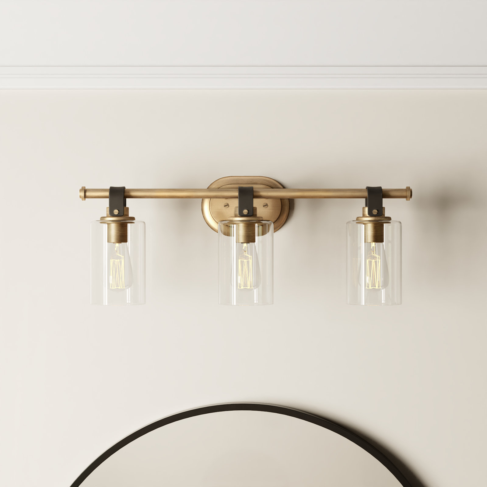 April 3 Light Transparent Dimmable Vanity Light, Heritage Brass