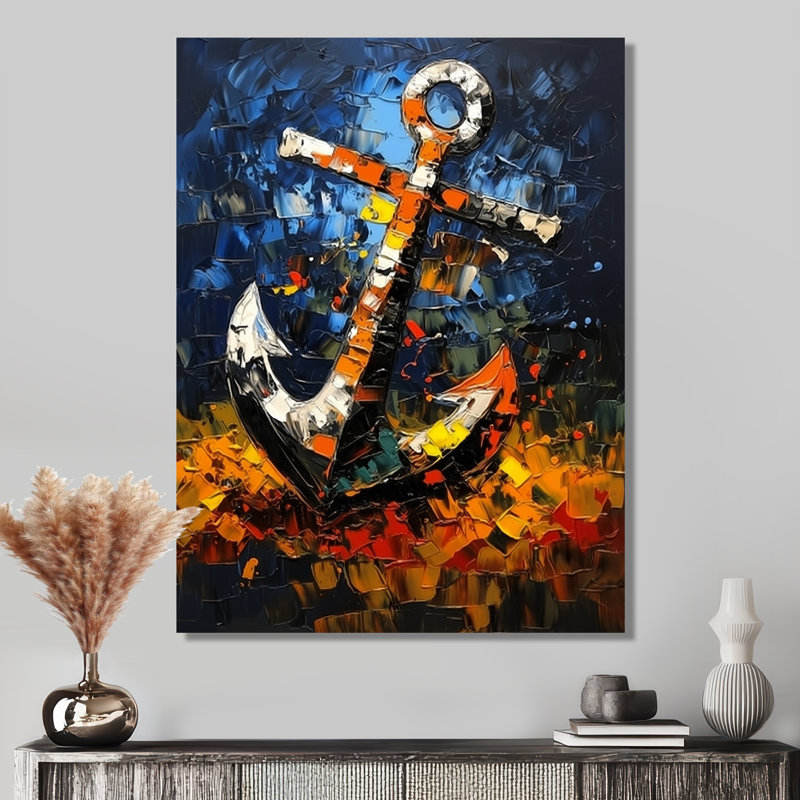 Ancre et étoiles - décor mural en métal bord de mer, impression nautique en métal, H 32 po x l 24 po