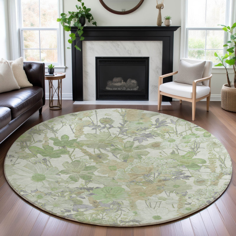 Premium Machine Washable Elize AMF1506 Floral Rug, Round 8'