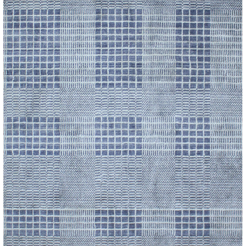 Tapis tissé à la main | Tapis en laine et bambou en soie moderne | Tapis bleu 9mm, Rectangle de 5 pi x 8 pi