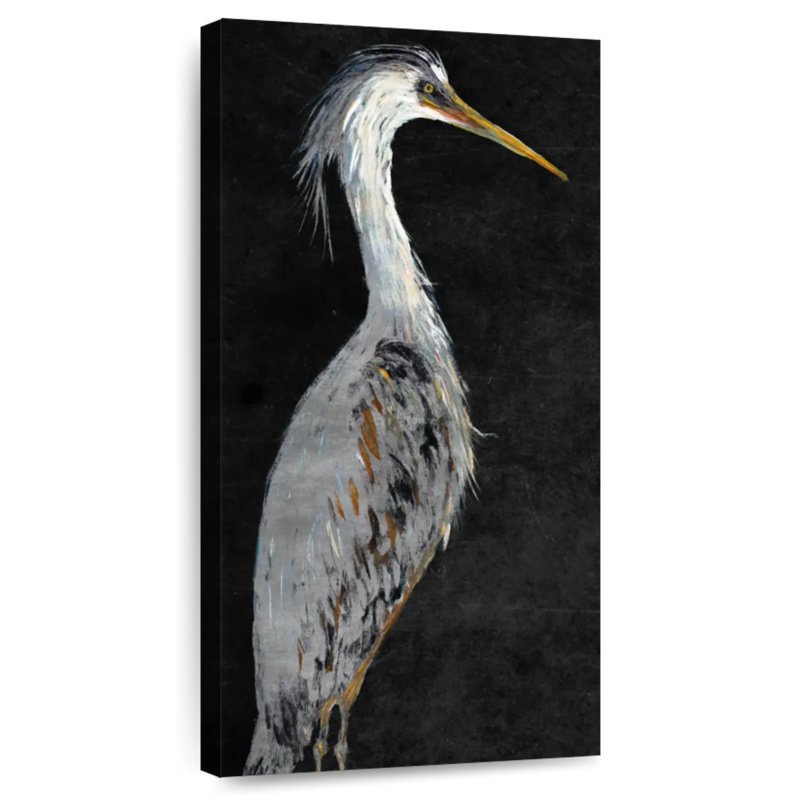 Brampt Silver Heron On Black II, 24" H x 12" W