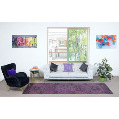 Tapis de couloir fabriqué à la main 2,7 x 11,2 pi. Tapis de cuisine. Tapis Corridor. Tapis d'escalier mauve