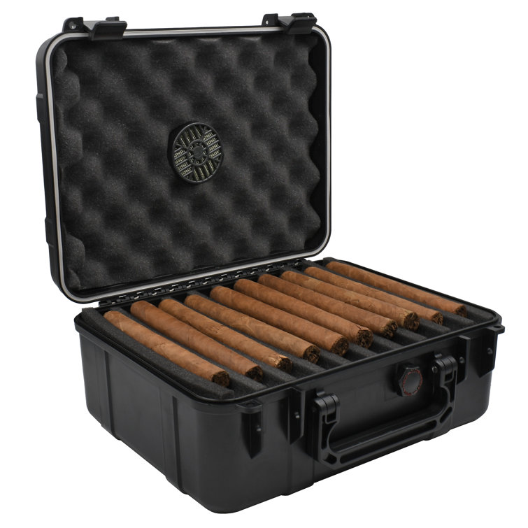 Cigar Caddy 40-Cigar Waterproof Travel Humidor, Super Strong Structure Black Cigar Caddy