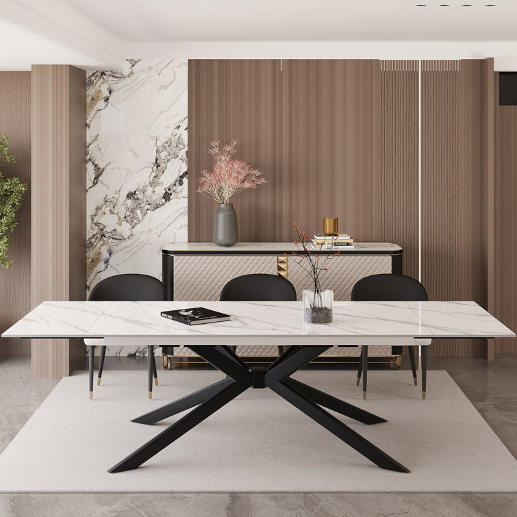 78.74'' To 110.24'' Rectangular Extendable Dining Table With Sintered Stone Top For 8-10