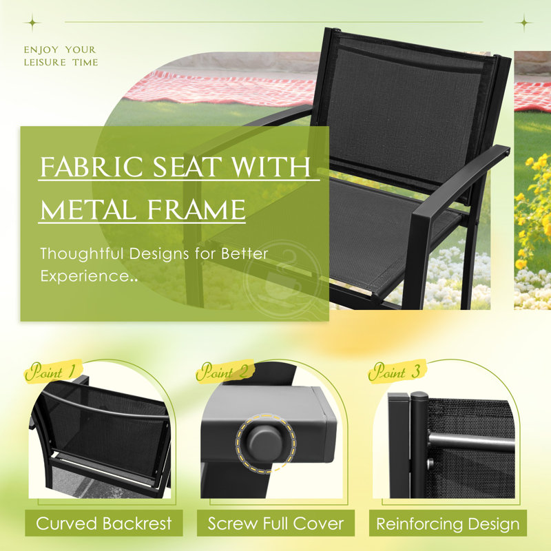 Onika 4 Piece Patio Conversation Set, Black