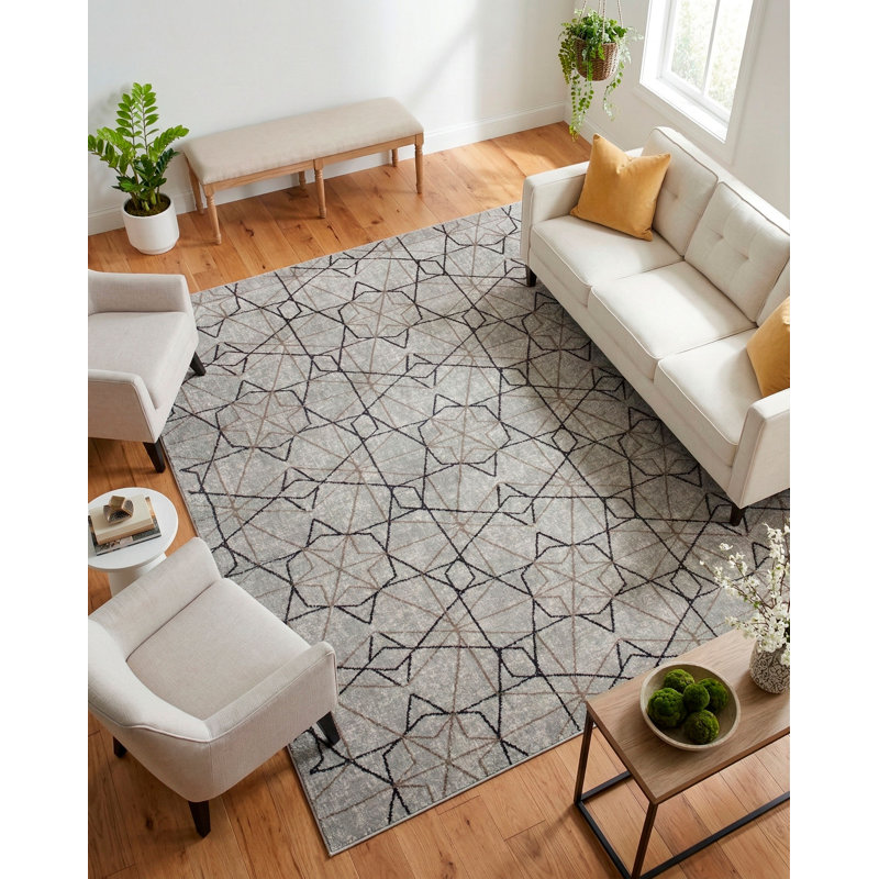 Nubia Geometric Area Rug in Gray, Rectangle 4' x 5'8"