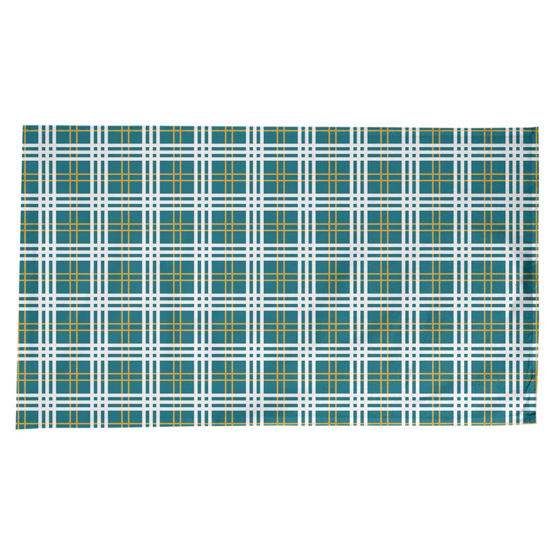 Nappe en mélange de coton à carreaux, Bleu sarcelle / or / blanc