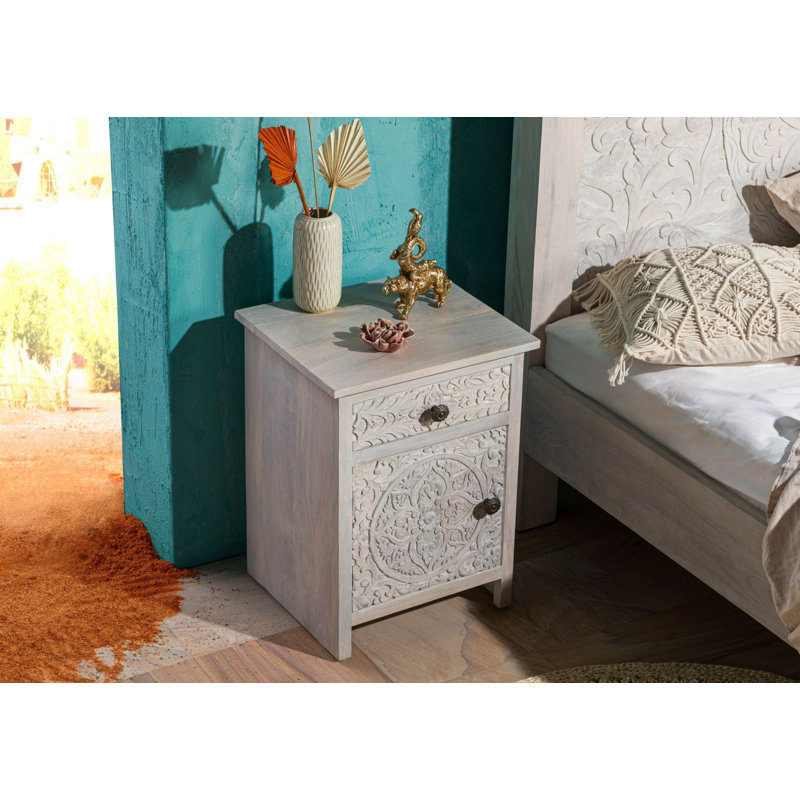 Kashmir 45cm W Solid Wood Bedside Table, Left Orientation