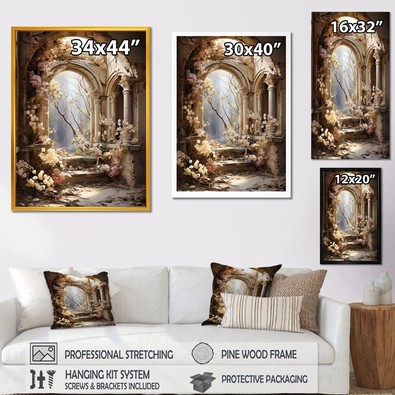Ruines anciennes Blooms II - Art mural fantastique, Toile tendue, H 40 po x l 30 po x P 1,5 po