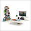 Meuble télé de style moderne du milieu du siècle, style Tars, disponible chez FurnisHome Store. Design discret avec 4 tablettes ouvertes, système de gestion des câbles en métal et profil bas.-1632248721