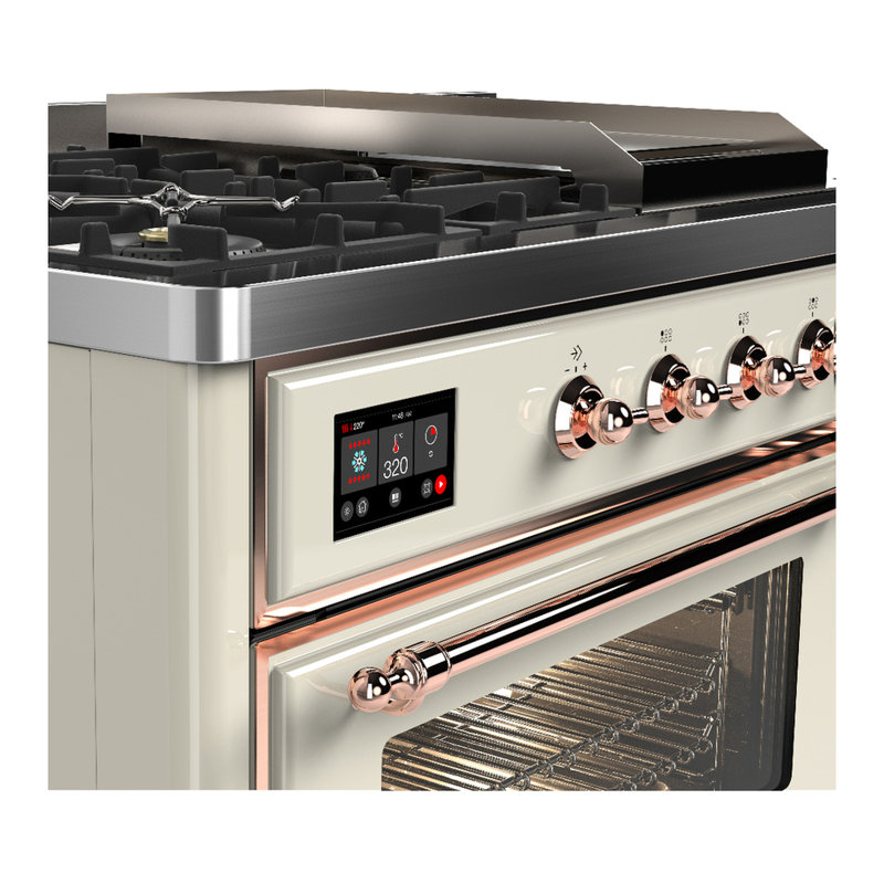 Majestic III Series 48 Inch Dual Fuel Range with 5 Sealed Burners, Griddle, Frenchtop in Glossy Black (Natural Gas, Burnished Trim)