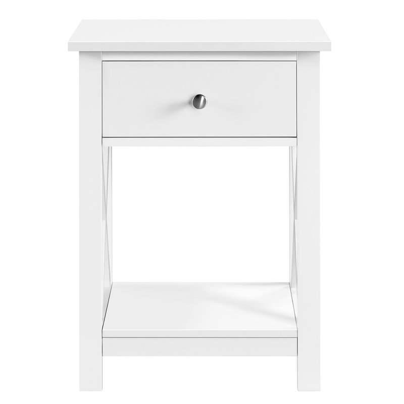 1 Drawer Bedside Table with X-Shape Frame, White