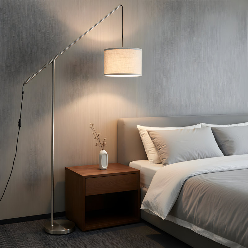 Lampe sur pied 80 po à hauteur réglable, Beige, Nickel