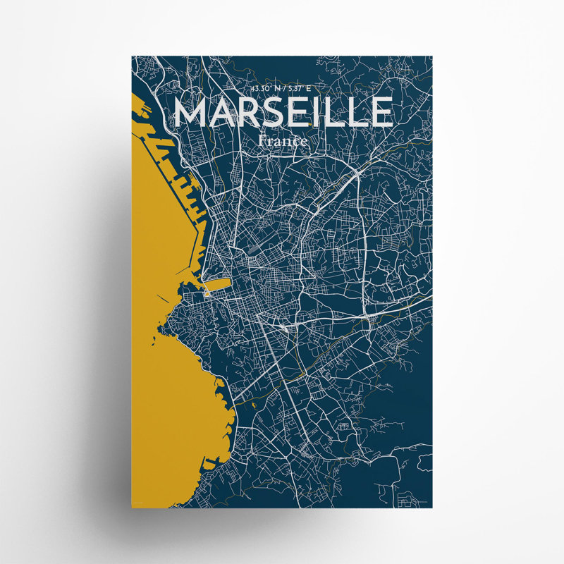 Marseille City Map In Amuse - No Frame Print, 36cm H x 24cm W x 0.05cm D