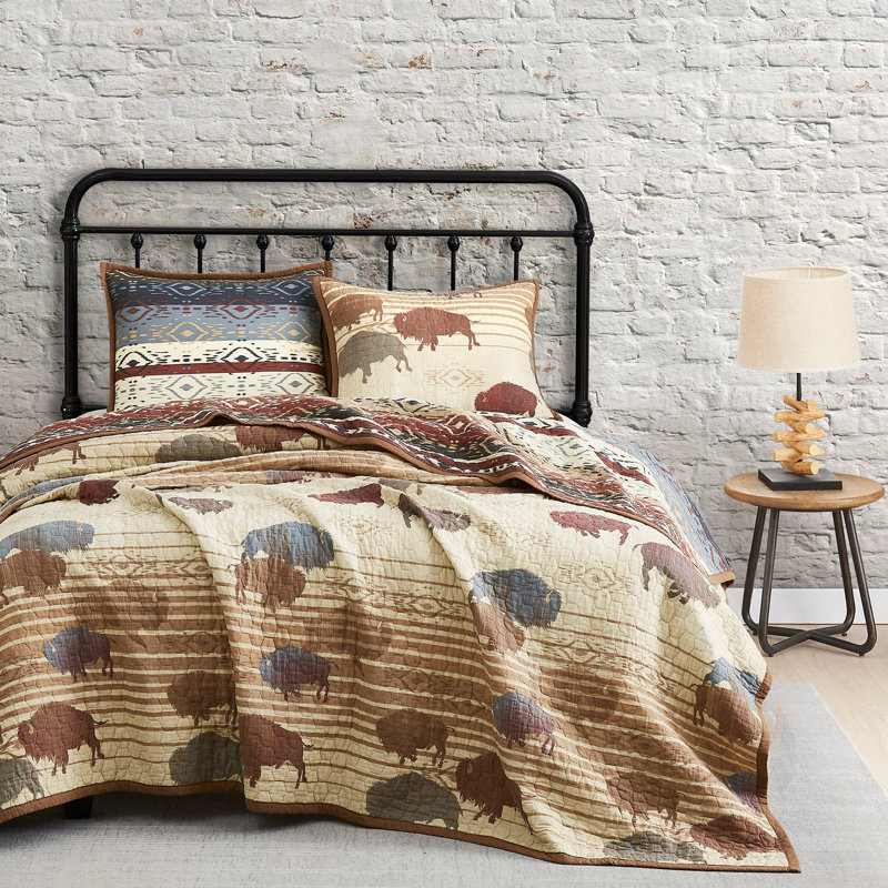 Twin Reversible Cotton Quilt Set with Buffalo Aztec Print